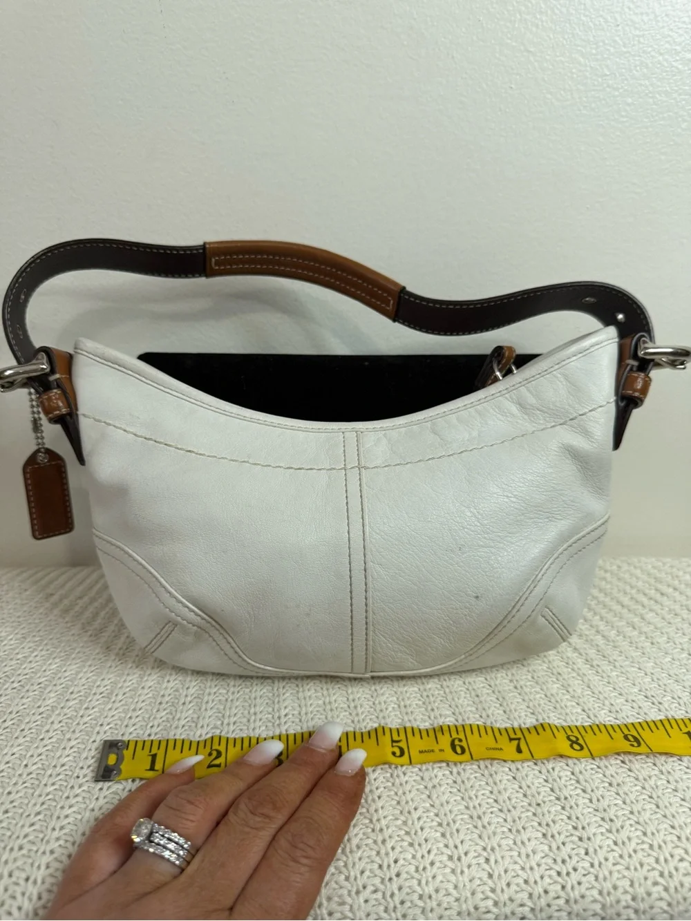 Coach Soho #9541 Classic White Leather Shoulder Bag with Brown Handle